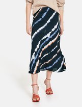 TAIFUN Dames Midirok met fijne gebatikte strepen EcoVero Marine gemustert-36