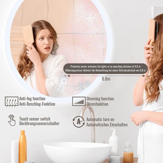 Aquamarin LED Badkamer Spiegel Dimbaar Met Digitale Klok 80 X 60cm 6 21191