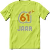 61 Jaar Feest T-Shirt | Goud - Zilver | Grappig Verjaardag Cadeau Shirt | Dames - Heren - Unisex | Tshirt Kleding Kado | - Groen - XL