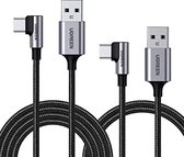 UGREEN USB Type C Oplaadkabel 90 Graden (2 Stuks 1M 2M) USB Type C Hoekkabel Nylon Compatibel met S20 S10, S9, Note 10 Note 8, A8, A5, LG G7, G6, HTC 10, Xiaomi Redmi Note 9 B07ZGD