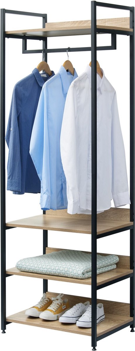 IBUYKE Kapstok, vrijstaande kapstok met 3 planken en 8 haken, industriële kledingstandaard voor entree, hal, slaapkamer, 180 x 40 x 30 cm, rustiek bruin TMJ088H