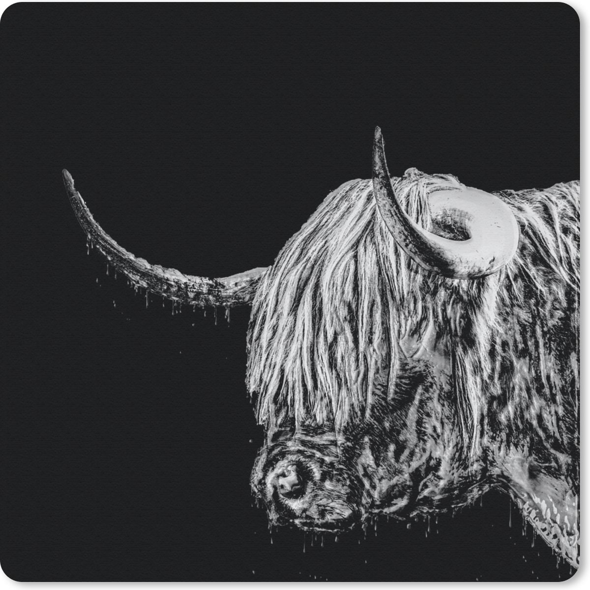 Muismat 20x20 cm - Mousepad Schotse hooglander - Koe - Zwart - Wit - Muismatten