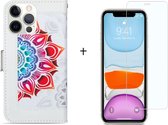 GSMNed – Coque iPhone 13 Mini Wit de haute qualité – Coque en cuir PU – 4 porte-cartes – Avec cordon – Fermeture magnétique – Avec protection d'écran