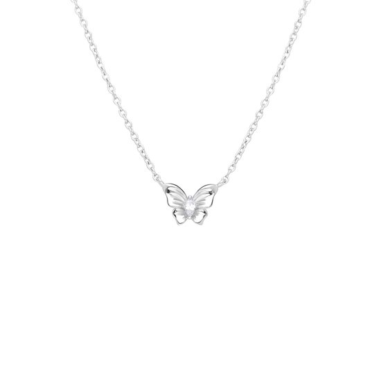 Lucardi Dames Ketting met hanger vlinder zirkonia - Echt Zilver - Ketting - Cadeau - Moederdag - 45 cm - Zilverkleurig