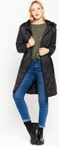 LOLALIZA Gewatteerde lange jas met capuchon - Zwart - Maat L
