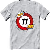 11 Jaar Hoera Verkeersbord T-Shirt | Grappig Verjaardag Cadeau | Dames - Heren | - Licht Grijs - Gemaleerd - L