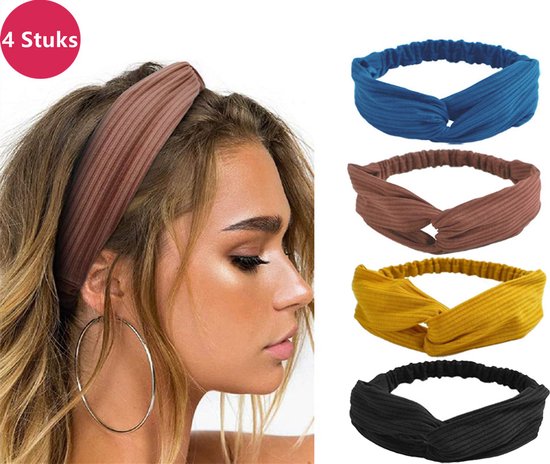 LIXIN Set van 4 stuks - Dames haarbanden - Kleur 1 - Knoop cross knitted  haarbanden -... | bol.com