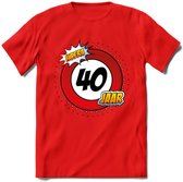 40 Jaar Hoera Verkeersbord T-Shirt | Grappig Verjaardag Cadeau | Dames - Heren | - Rood - M