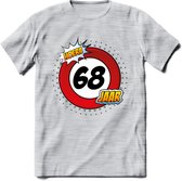68 Jaar Hoera Verkeersbord T-Shirt | Grappig Verjaardag Cadeau | Dames - Heren | - Licht Grijs - Gemaleerd - 3XL