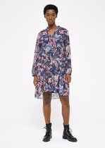 LOLALIZA Halflange jurk met bloemenprint - Marine Blauw - Maat 36