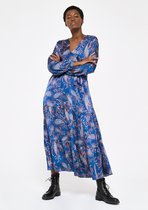 LOLALIZA Lange jurk met print en lange mouwen - Marine Blauw - Maat 34