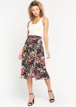 LOLALIZA Midi rok met knopen en bloemen - Zwart - Maat 42