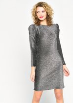 LOLALIZA Lurex jurk met pofmouwen - Donker Grijs - Maat 48