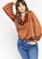 LOLALIZA Satijnen hemd - Bruin - Maat 48