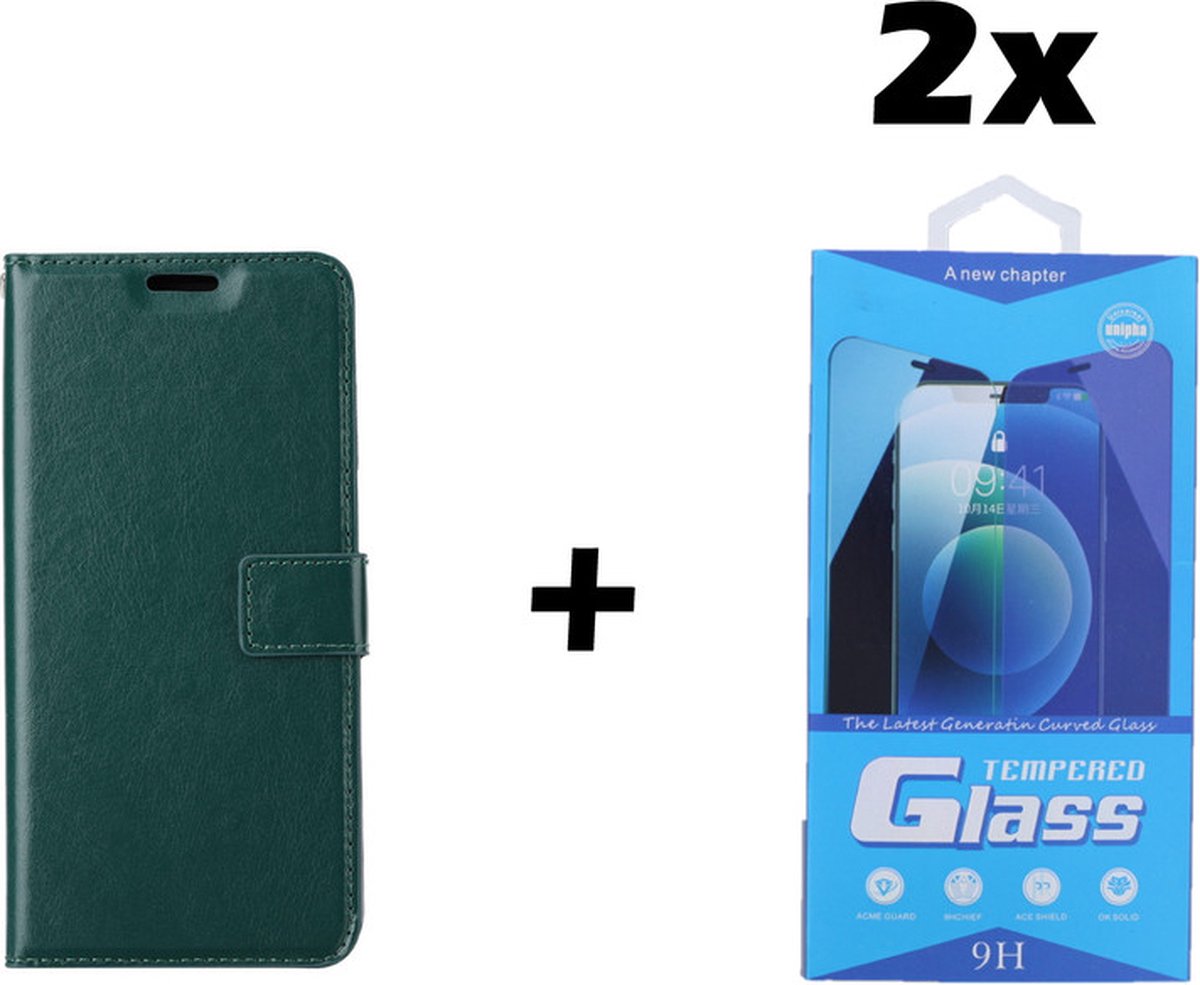 Samsung Galaxy A10 Telefoonhoesje - Bookcase - Ruimte voor 3 pasjes - Kunstleer - met 2x Tempered Screenprotector - SAFRANT1 - Donkergroen