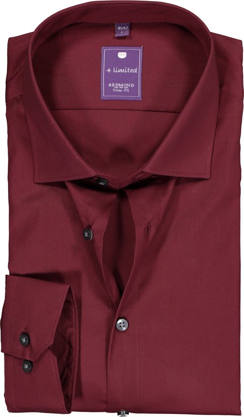 slim overhemd - bordeaux rood - Strijkvriendelijk - Boordmaat: bol.com