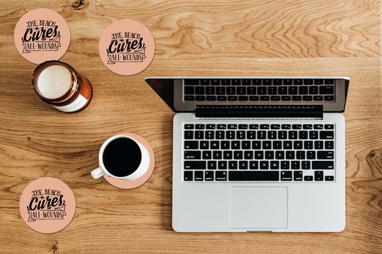 Sous-verres pour verres - Ronds - Été - Rose - Zwart - 10x10 cm - Sous-verres en verre - 6 pièces