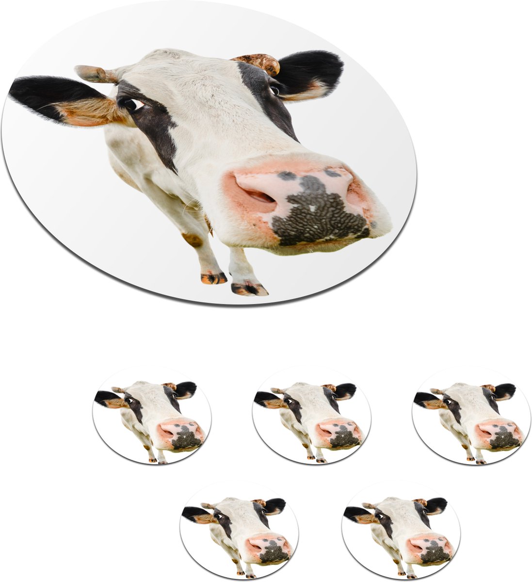 Onderzetters voor glazen - Rond - Koeien - Wit - Macro - 10x10 cm - Glasonderzetters - 6 stuks