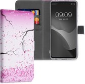 kwmobile telefoonhoesje voor Xiaomi Poco X3 NFC / Poco X3 Pro - Hoesje met pasjeshouder in poederroze / donkerbruin / wit - Kersenbloesembladeren design
