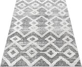 Loper Modern designtapijt met gevlochten vierkantjes in de kleur grijs en wit
