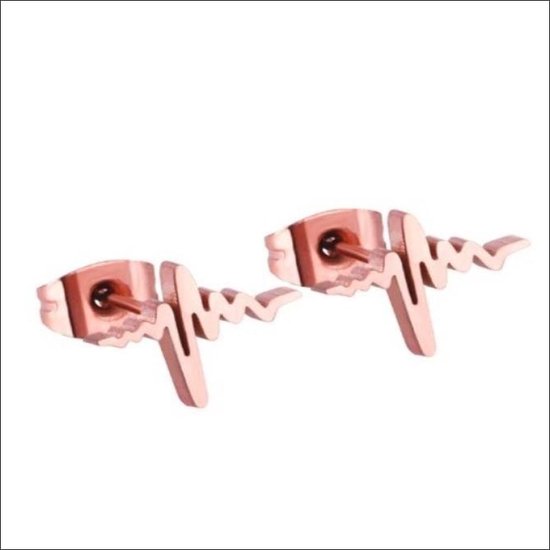 Aramat jewels ® - Oorstekers zweerknopjes hartslag chirurgisch staal rosékleurig 11x7mm