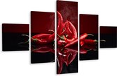 Schilderij - Rode Chilipepers, 5luik, Premium print