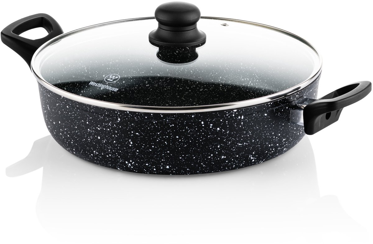 Bol.com Westinghouse Hapjespan – Ø 28 cm – Inductie – Inclusief Deksel – Black Marble aanbieding