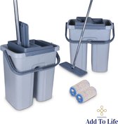 Add To Life dweilsysteem vloerwisser - Mop - Self-wash- en droogsysteem - 2 stuks absorberende pads - Met emmer - Grijs