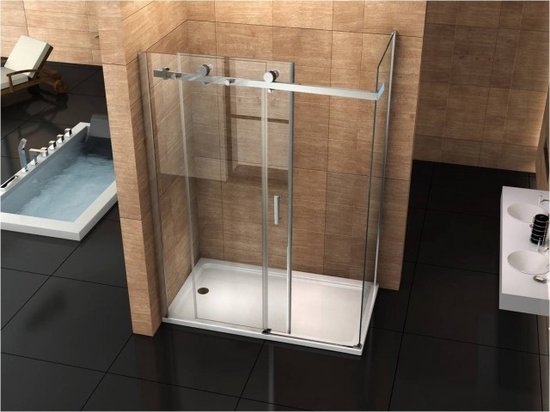 Entrée d'angle Cabine de douche Porte coulissante 800x1200x1950mm Nano (anti-calcaire) Revêtement 8mm Verre de sécurité Profil chromé Easy Clean