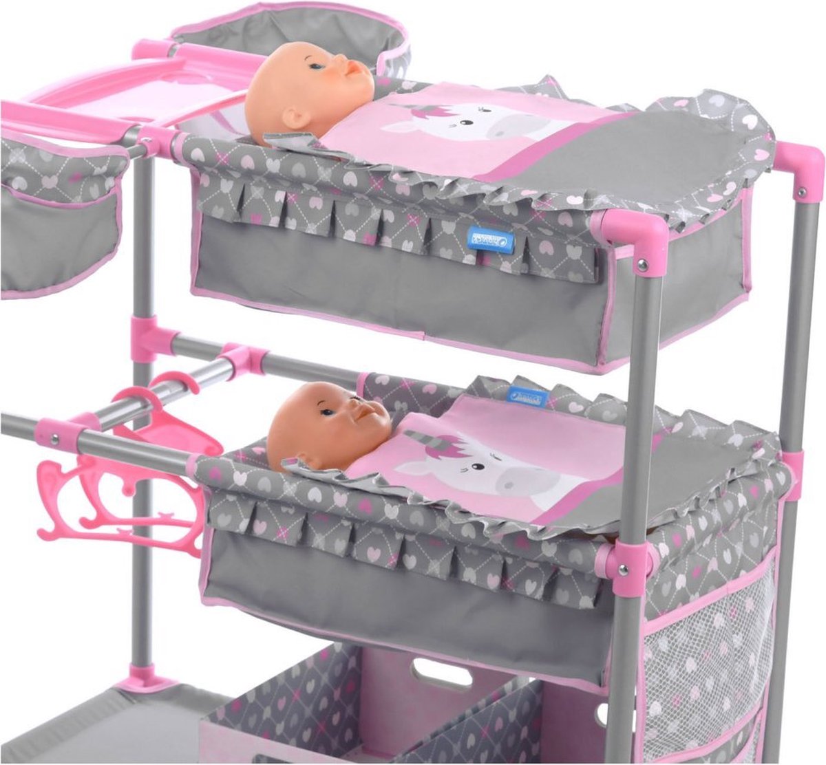 Olivia's Little World 3-delige Poppenkamer Set - Wieg, Kinderstoel & Wagen, Roze/Grijs