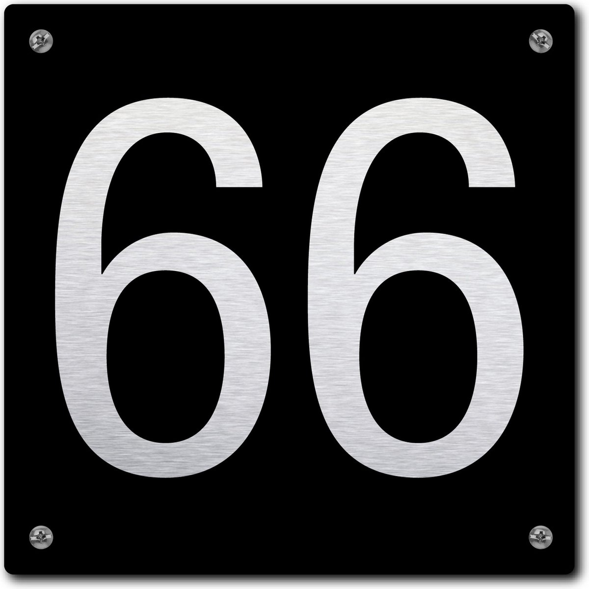 Huisnummerbord - huisnummer 66 - zwart - 12 x 12 cm - rvs look - schroeven - naambordje - nummerbord - voordeur