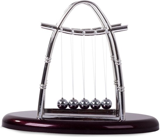 Thumbnail van een extra afbeelding van het spel Newtonpendel - Balanceerballen - Newton cradle voor op bureau - 5 Ballen - Zilver