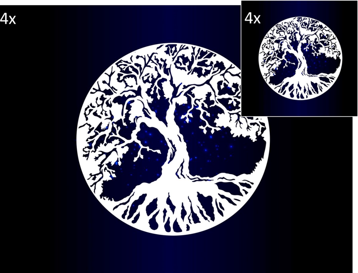 Celtic Tree - Set Placemats en Onderzetters - Levensboom - Zwart - Blauw - Wit - Pagan - Heidens - Keltisch - Magisch - Tafel - Tafeldecoratie - Eten - Placemat - Onderzetter