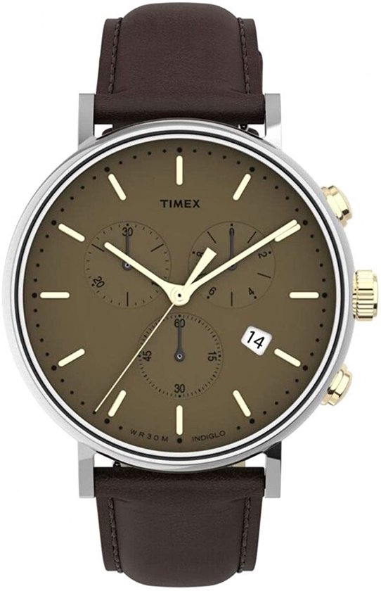 Timex Fairfield Chrono TW2T67700 Horloge - Leer - Bruin - Ø 41 mm