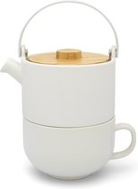 Bredemeijer - Tea for one Umea blanc avec couvercle en bambou, 500ml - Théière avec filtre