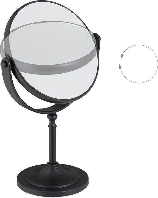 Staande make-up spiegel met bamboe lijst