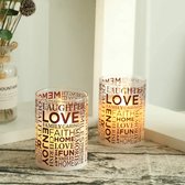 Kaarsen | 2 Stuks | Vlamloos | Helder Glas | Realistiscch | Love-Laugh Patroon | Warm-Wit | 7,5 x 10 Cm | Valentijnsdag | Licht-Decoratie | 6U Timer | Schakelaar | Milieuvriendelijk | Led-Kaa