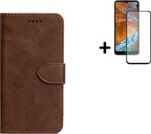 Nokia G300 Hoesje - Nokia G300 Screenprotector - Wallet Bookcase Bruin + Full Screenprotector