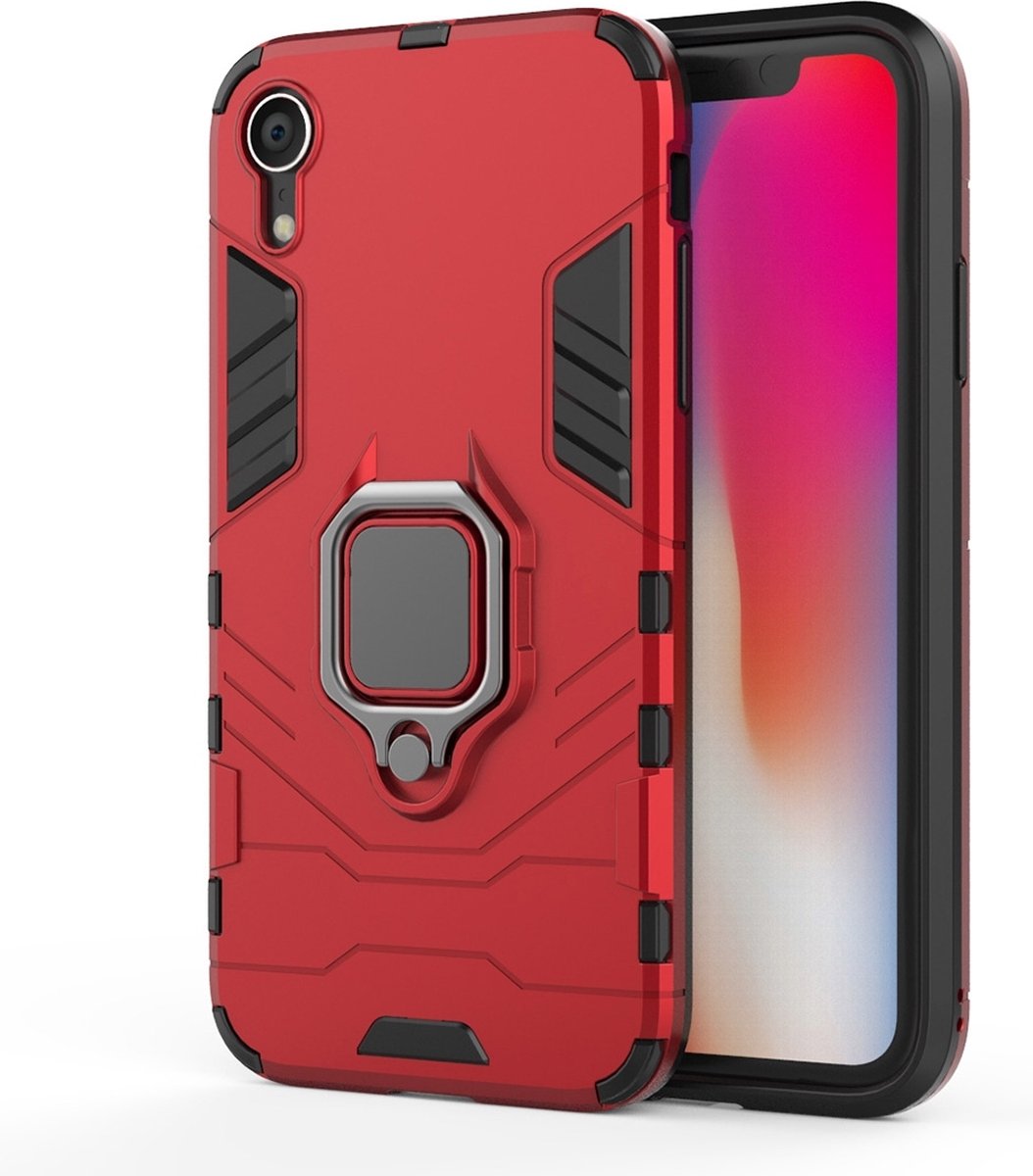 Mobigear Hoesje geschikt voor Apple iPhone XR Telefoonhoesje Hardcase | Mobigear Armor Ring Backcover Shockproof met Ringhouder | Schokbestendig iPhone XR Telefoonhoesje | Anti Shock Proof - Rood