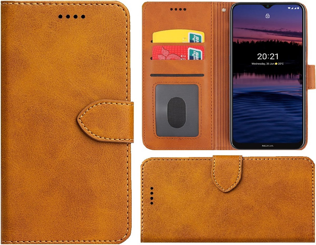 Geschikt voor Nokia G300 Hoesje - Bookcase - Pu Leder Wallet Book Case Cognac Bruin Cover