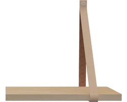 Handles and more Leren plankdragers - met sierschroeven - 100% leer – Naturel – set van 2 leren plank banden
