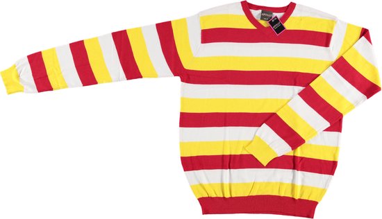 Pull Oeteldonk - Rayures - Pull carnaval tricoté - Rouge / Wit/ Jaune - Taille XL - Vêtement carnaval femme - Carnaval - Apollo