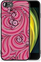 Smartphone Hoesje iPhone 7/8/SE 2020/2022 Back Case TPU Siliconen Hoesje met Zwarte rand Swirl Pink
