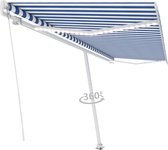 Decoways - Luifel handmatig uittrekbaar met LED 500x350 cm blauw en wit