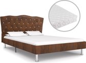 Decoways - Bed met matras stof bruin 140x200 cm