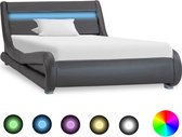 Decoways - Bedframe met LED kunstleer grijs 90x200 cm