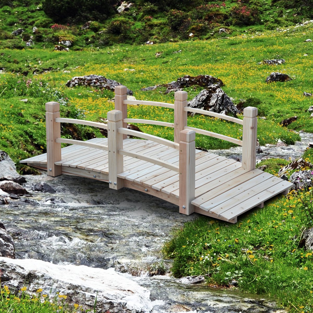 Outsunny Pont de jardin pont en bois passerelle en bois pont de bassin pont  ornemental... | bol