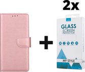 Kunstleer Bookcase Hoesje Met Pasjeshouder Samsung Galaxy S20 Roze - 2x Gratis Screen Protector - Telefoonhoesje - Smartphonehoesje