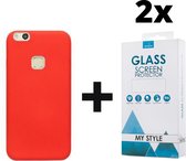 Siliconen Backcover Hoesje Huawei P10 Lite Rood - 2x Gratis Screen Protector - Telefoonhoesje - Smartphonehoesje