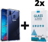 Crystal Backcase Transparant Shockproof Hoesje Samsung Galaxy A40 - 2x Gratis Screen Protector - Telefoonhoesje - Smartphonehoesje